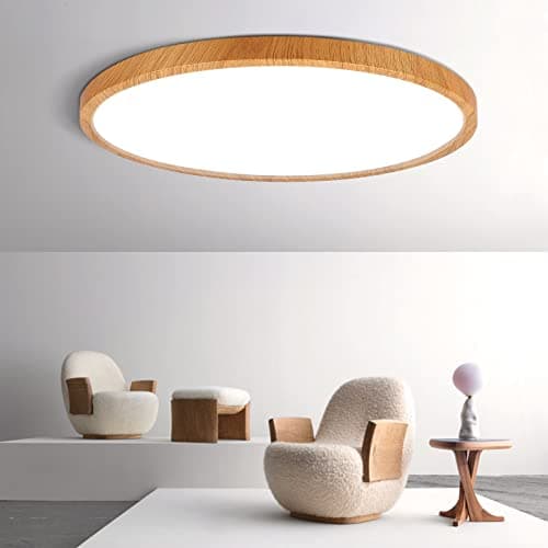 Image of LED Flush Mount Ceiling Light Fixture, 5000K Daylight White 24W(240W Equivalent) 12 Inch Wood Grain Flat Modern Ceiling Lighting, 3200LM Ceiling Lamp for Bathroom Porch, Kitchen, Bedroom, Living Room