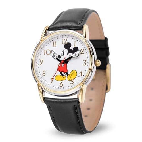 Image of Disney Mickey Mouse Watch for Men – Stylish Men's Mickey Mouse Watch – Collectible Timepiece – Gift for Fans – Classic Watches with Silver Case & Black Leather Strap, Black, Mickey Cardiff Watches 1