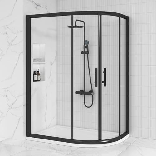 Image of 1000 x 800mm Matt Black Offset Quadrant Shower Enclosure Double Sliding Cubicle Door 6mm Safety Tempered Glass