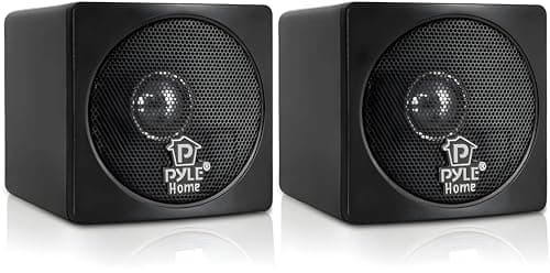 Image of Pyle 7.6cm Mini Cube Bookshelf Speakers, 100W Compact Stereo Speakers for Home Audio, Desktop, and TV, Clear Full-Range Sound, Pair (Black)