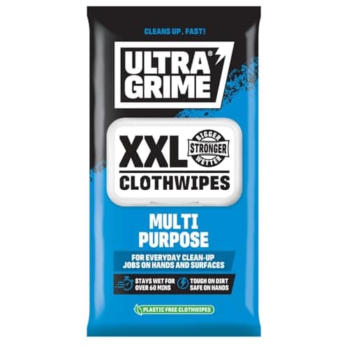 Image of UltraGrime Multi-Purpose XXL Wet Wipes - Multi-use Hand Wipes - Heavy-Duty Dirt & Grime Cleaning for Home, Cars,Tools, Equipment, Kitchen & Surfaces - Plastic-Free Soft Cleaning Cloths (Pack of 40)