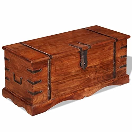 Image of vidaXL Solid Acacia Wood Storage Chest – ic Brown Honey Finish, Versatile as Coffee/Side Table, Handcrafted with Palisander and Rosewood Grains, Two Side Handles - Ideal for Living Room & Bedroom