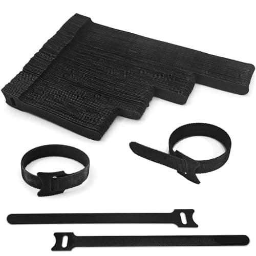 Image of 100pcs Reusable Cable Ties, 4 Different Lengths 20cm/15cm/12cm/10cm, Black Reusable Fastening Cable Straps, Hook and Loop Securing Strap for Cable Tidy, Wire Management, Cord Organiser