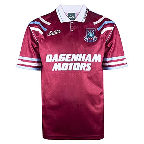 Image of Score Draw West Ham United 1992 Retro Football Shirt Claret/Sky X-Large Polyester