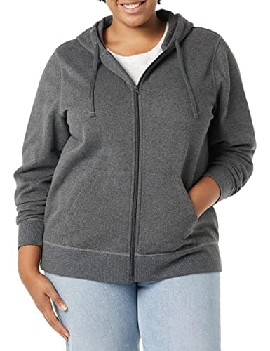 Image of Amazon Essentials Women's Fleece Full-Zip Hoodie (Available in Plus Size), Dark Grey Heather, L