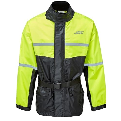 Image of JDC SHIELD Motorcycle Waterproof Rain Over Jacket, Hi Vis Motorbike Jacket for Men and Women, 20,000mm 20K Waterproof Windproof, Taped Seams, Motorcycle Waterproofs - Yellow/Black - XL