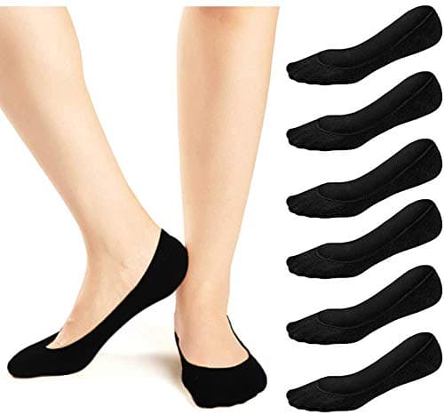 Image of JaosWish Women No Show Socks Ultra Low Cut Liner Socks Non Slip Invisible Socks for Loafer Boat Flats 6 Pairs,Black,6-8