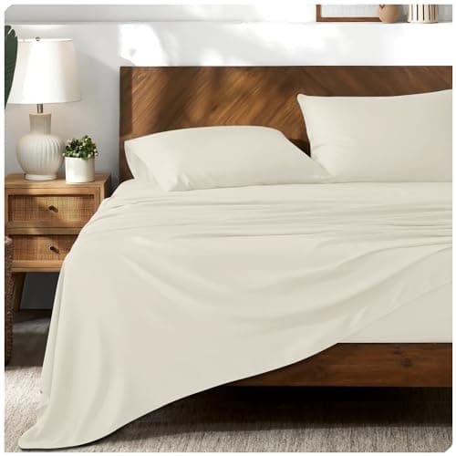 Image of 100% Egyptian Cotton Flat Sheet King Size- 200 Thread Count Bed Covers- Anti Alllergy Bedding Sheets- Cream