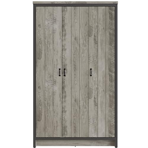 Image of GFW Boston 3 Door Wardrobe Hanging Rails Storage Unit Bedroom Grey