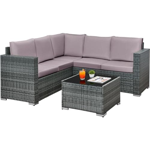 Image of rattanstar 5 Seater PE Rattan Garden Furniture Sets, Outdoor Corner Sofa Set with Coffee Table and Washable Cushions, All-Weather Patio Lounge Set for Conservatory, Terrace, Balcony