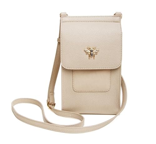Image of Alice Wheeler Vegan Leather Mini Bloomsbury Crossbody Phone Bag Bee (Stone)