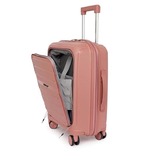 Image of Fly Kite Luggage 20 Inch Cabin Suitcase 100% Polypropylene Hard Shell with Aluminium Trolley Handle, Real TSA Secure Lock 3 Digit, 360° Smooth Wheels Extra Front Pocket|Rose Gold