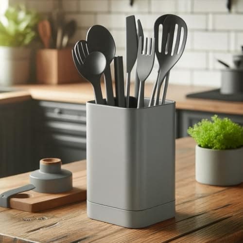 Image of Kitchen Utensil Holder Square Pot (Matt Grey)