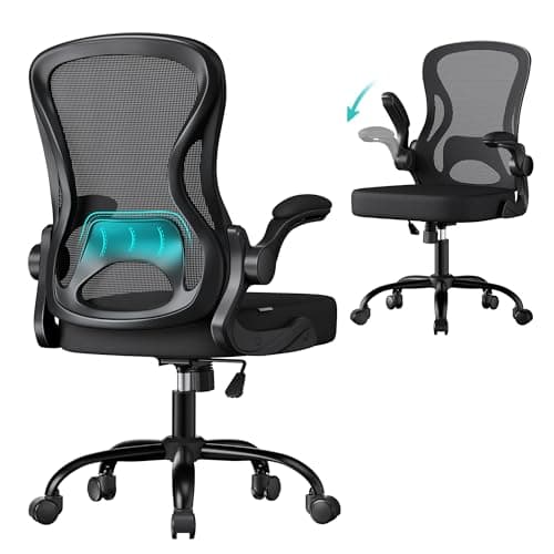 Image of SONGMICS Ergonomic Office Chair, Mesh Swivel Desk Chair with Lumbar Support, Rocking Function, Flip-Up Armrests, for Home Office, Bedroom, Black OBN042BH03