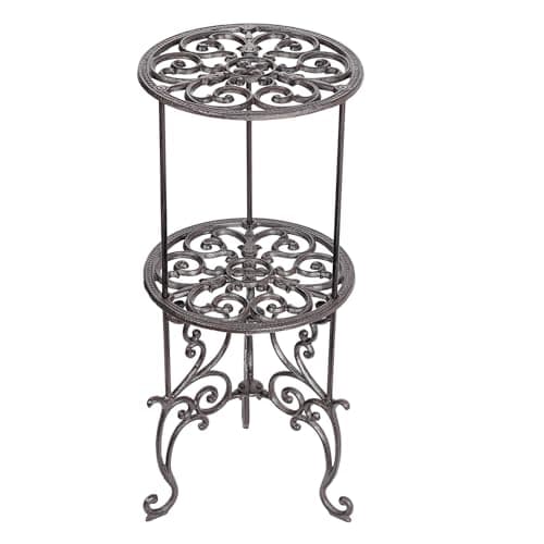 Image of Sungmor Heavy Duty Cast Iron Potted Plant Stand,26-Inch 2 Tiers Metal Planter Rack,Decorative Flowerpot Holder,Vintage & Rustic Style Indoor Outdoor Garden Pots Container Supports