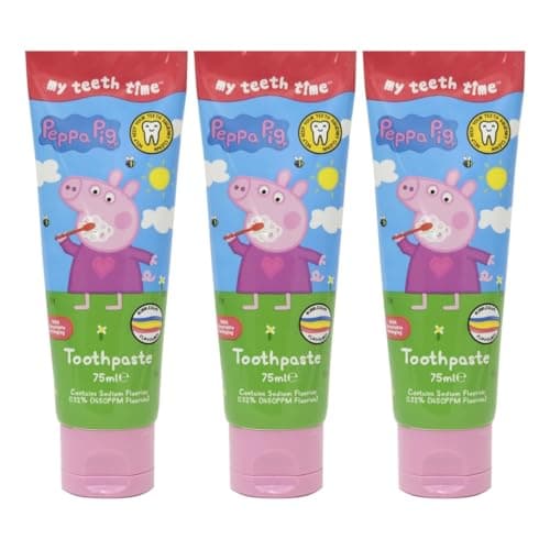 Image of My Teeth Time Peppa Pig Toothpaste, Kids Toothpaste, Dental Care for 3-8 Year olds Bubble Gum Flavour, Rainbow Striped, 3 X 75ml