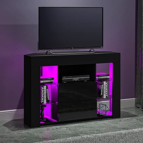 Image of Panana Corner Sideboard TV Stand Cabinet With RGB LED Lights Television Stands Cabinet 2Door and 7 Open Media Storage for TVs up to 50 Inches (black)