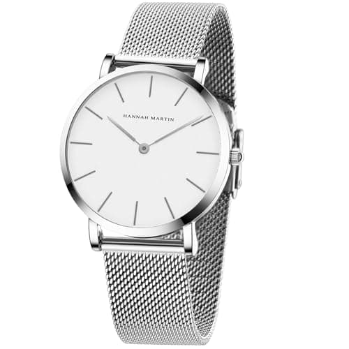 Image of HANNAH MARTIN Watches for Women Analog Women's Watch with Stainless Steel Expansion Band Minimalist Slim Dial 30M Waterproof Ladies Dress Wristwatch for Casual Daily Business, Sliver-36mm, Fashion