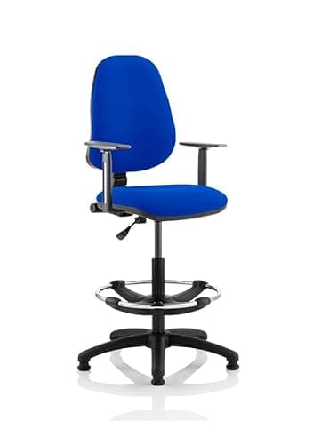 Image of DYNAMIC Permanent Contact Backrest Task Operator Chair Height Adjustable Arms Eclipse I Stevia Blue Seat High Back and Hi Rise Draughtsman Kit
