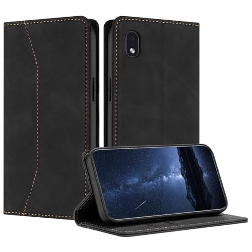 Image of Mo-Beauty Compatible with Samsung Galaxy A01 Core/M01 Core Case, PU Leather Flip Wallet Phone Stand Case Cover with 2 Slot Card Holder and Magnetic for Samsung A01 Core/M01 Core Phone Case(Black)