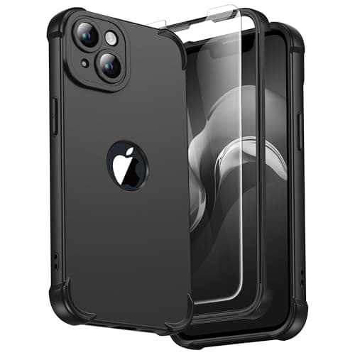Image of ORETECH Silicone Case for iPhone 14 Plus Case, with [2 x Tempered Glass Screen Protector] [Camera Protection] [Military Grade Protective] 360 Shockproof Thin Slim Fit Rubber Bumper Cover - Black