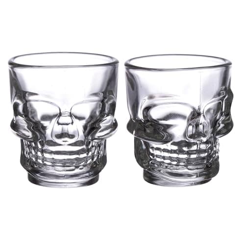 Image of Puckator Set of 2 Skulls and Roses Glass Skull Shot Glasses (60ml)