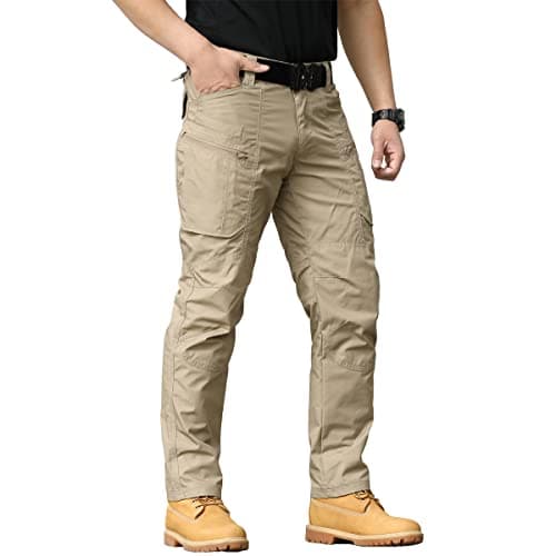 Image of CARWORNIC Men’s Tactical Trousers Outdoor Hiking Pants for Men Rip-Stop Combat Cargo Pants Lightweight Military Pants Waterproof Fishing Work Camping Pants with Multi Pockets Khaki
