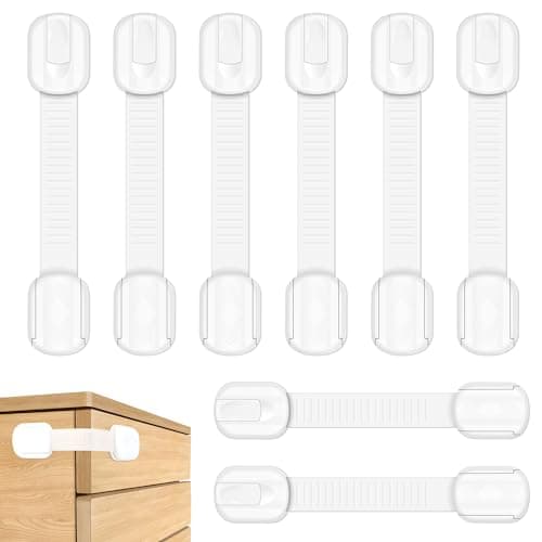 Image of Septeamay Child Safety Cupboard Locks, 8 Pack Adjustable Cupboard Locks for Children Baby, Child Locks for Kitchen Cupboards Cabinet Fridge Drawer Refrigerator Toilet, Easy Install, No Tools Needed