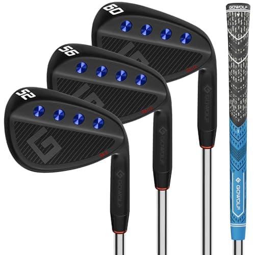 Image of Gowolf Golf Wedges 52, 56, 60 Sets for Men, Premium Forged Full Face Golf Wedges Right Hand, Golf Gap Wedges Sand Wedge Lob Wedge, Golf Clubs CNC Milled Face for More Spin - Great Golf Gifts (Black)