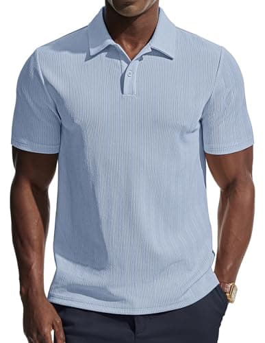 Image of PJ PAUL JONES Mens Polo Shirts Short Sleeve Knitted Polo Summer Casual Tshirt Light Blue M