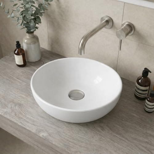 Image of Affine® Countertop Basin for Bathroom and Cloakroom Hand Wash Basins Sink Modern White Gloss Round, 280 x 280mm