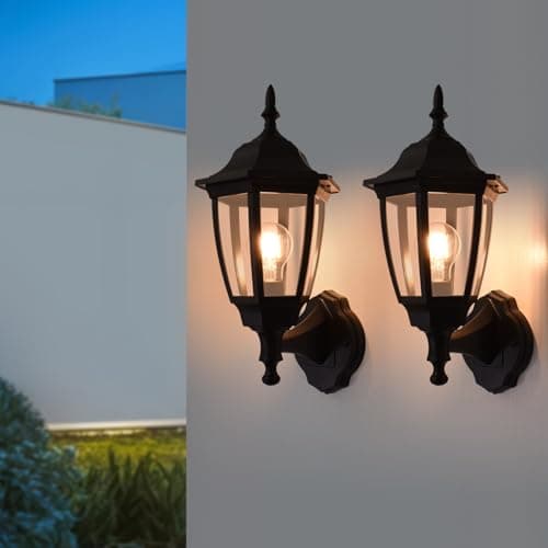 Image of FUDESY Outdoor Wall Lights 2 Pack, IP44 Waterproof Modern Outdoor Wall Lantern, Max 60W E27 Exterior Wall Sconce, Black Outside Wall Lamp for Porch Front Door Patio Garage Garden(Bulb Not Included)