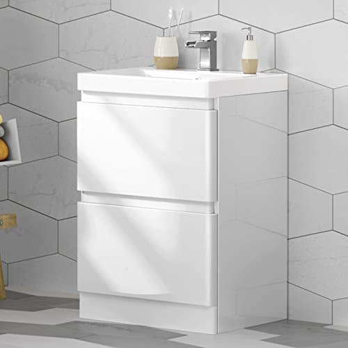 Image of 600 mm White Vanity Sink Unit Ceramic Basin Bathroom Drawer Storage Furniture
