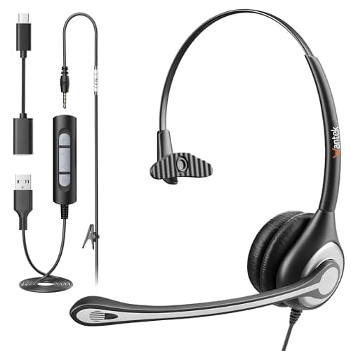 Image of Wantek PC Headset with Microphone, USB/3.5mm/Type-C Port, 3 in 1 USB Headset, Wired & Noise Cancelling and Volume Control for Call Center/Skype/Zoom/Home Office/Online Courses, Single