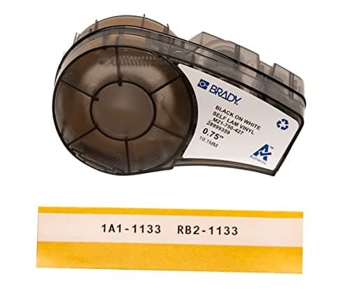 Image of Brady Self-Laminating Vinyl Label Tape for Label Printer M211 & M210 - Self Adhesive Vinyl Printer Labels - Cable Management - Black on White, Transparent (19.05mm x 4.30m) - M21-750-427