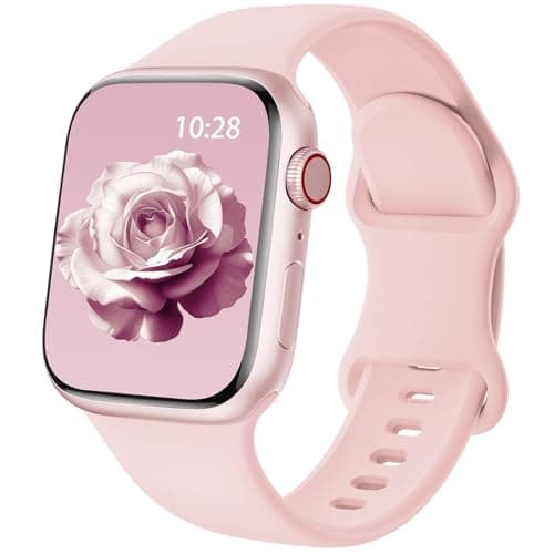 Image of Patented Upgraded Silicone Strap Compatible with Apple Watch Straps 38mm 40mm 41mm 42mm 44mm 45mm 46mm 49mm Women Men,Soft Sport Bands for iWatch Series 11 10 9 8 7 6 5 4 3 2 1 SE Ultra,Pink Sand