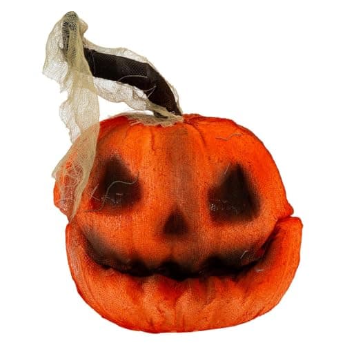 Image of VFM e-Store - Halloween Laughing Pumpkin Animated Prop Light Up Eyes Moving Head Spooky Halloween Parties, Creepy, Fright, Costume, Fancy Dess Accessories and Props - 25cm Orange