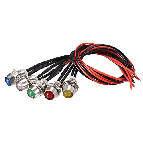 Image of sourcing map LED Indicator Light AC/DC 12V 8mm Panel Mount Metal Shell Red Yellow Blue Green White 5Pcs