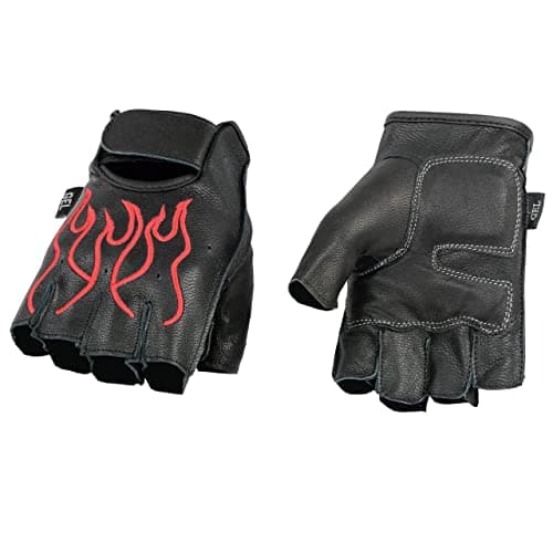 Image of Milwaukee Leather Shaf International Men's Fingerless Gloves (Black/Red, Medium) (with Embroidery Hot Pin)