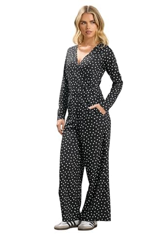 Image of PixieGirl Petite Black Polka Dot Wide Leg Jumpsuit Petite