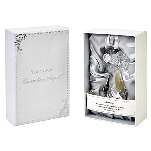 Image of Guardian Angel with Heart Figurine Transparent Crystal Ornament for Home, Outdoor Garden & Office, Glass Statue Religious Heart-Warming Caption in Gift Box, Home Decor Gifts, One Size