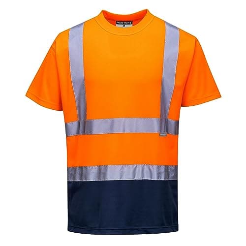 Image of Portwest S378 Men's Hi Vis T Shirt Two-Tone Reflective Safety Workwear T-Shirt Orange/Navy, Small