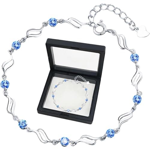 Image of HUSHRICH Silver Love Heart Bracelet Sparkle Cubic Zirconia Bracelet for Women, Adjustable Valentine's Day Bracelets Jewellery Gift for Women Girls (Blue Diamond)