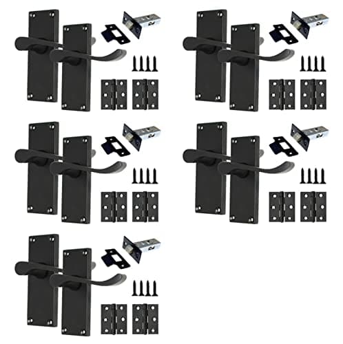 Image of Haven Heritage Victorian Scroll Black Internal Door Handle Set – 5 Pairs | Matt Black Lever Handles for Latch, Lock & Bathroom Privacy | Traditional Style Door Hardware