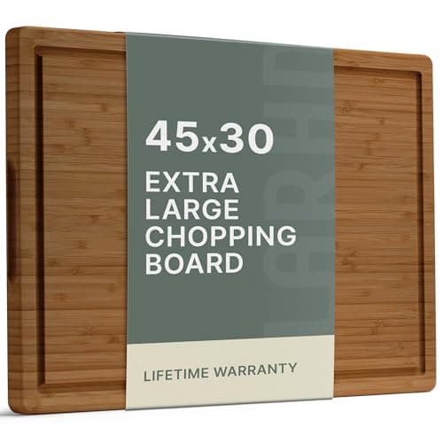 Image of LARHN Extra-Large Carbonised Bamboo Chopping Board for Kitchens - 44.5 x 25 x 2 cm - Thick Wooden Chopping Boards for Cutting, Slicing and Carving Meat, Fish and Vegetables