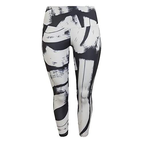 Image of adidas Women's Plus Size Printed 3-Stripes High Waisted Tights, Black/Black, 3X