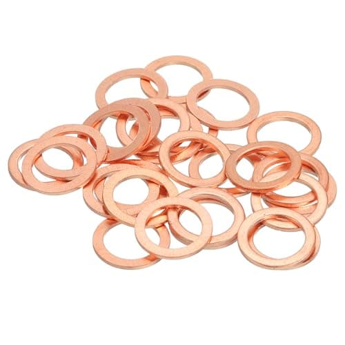 Image of sourcing map 18Pcs Flat Washer, M10 Copper Washers Copper Sealing Ring Crush Washer Kit Assortment, 10mm ID, 14mm OD, 1.5mm Thick for Bolts Screws Machinery Repair