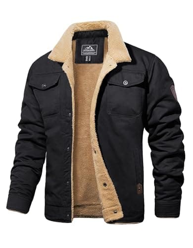 Image of MAGCOMSEN Men's Jacket Fleece Bomber Cargo Jackets Winter Warm Tactical Cotton Coat Casual Military Thermal Work Windproof Coats,Black,L
