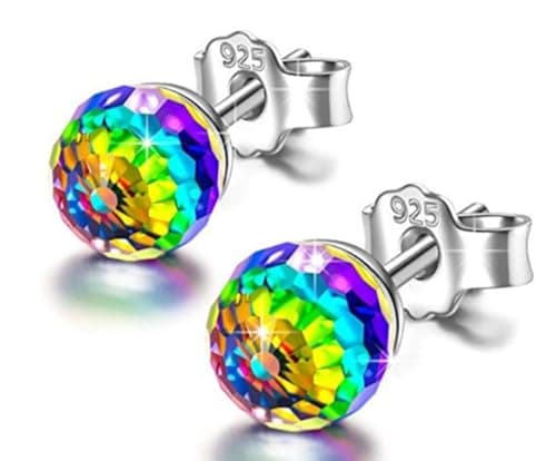 Image of HOMEYU 925 Sterling Silver Aurora Borealis Ball Stud Earrings with Crystal Hypoallergenic