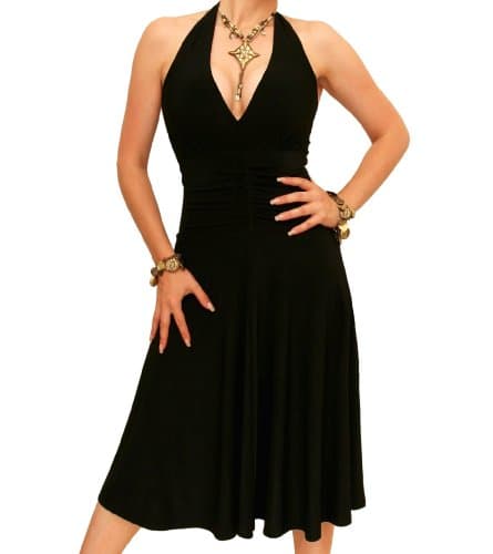 Image of Blue Banana Women's Halter Neck Knee Length Fit and Flare Dress - Black Size 12